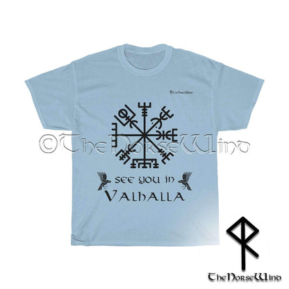 Viking Compass Vegvisir T-Shirt Black Print - See You In Valhalla Tee Unisex S-5XL - TheNorseWind