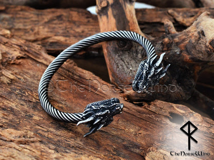 Wikinger-Drachen-Armband, Armring aus Nidhogg-Stahl
