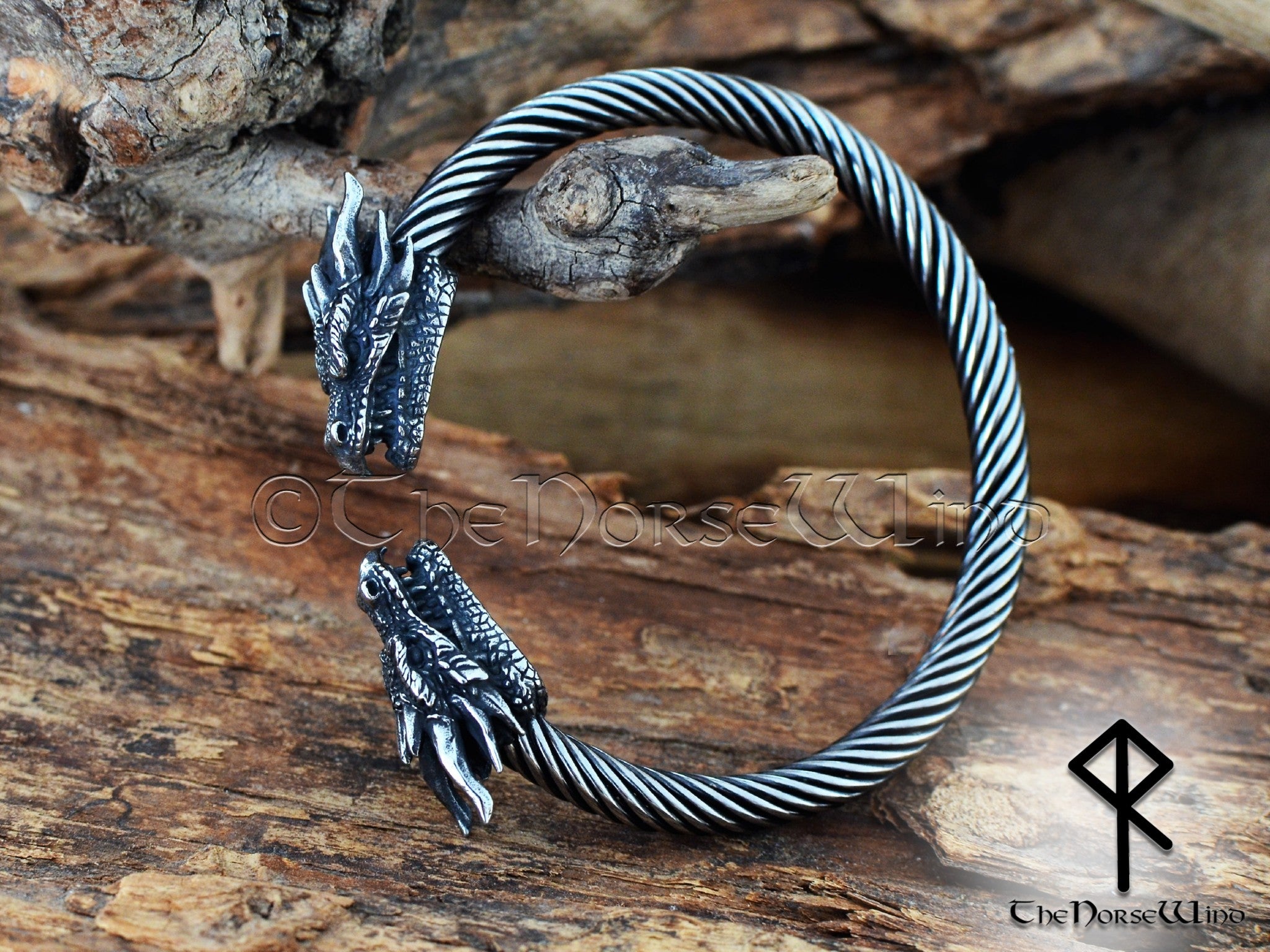 Viking Raven Bracelet, Odin Ravens Head Torc, Norse Arm Ring - TheNorseWind