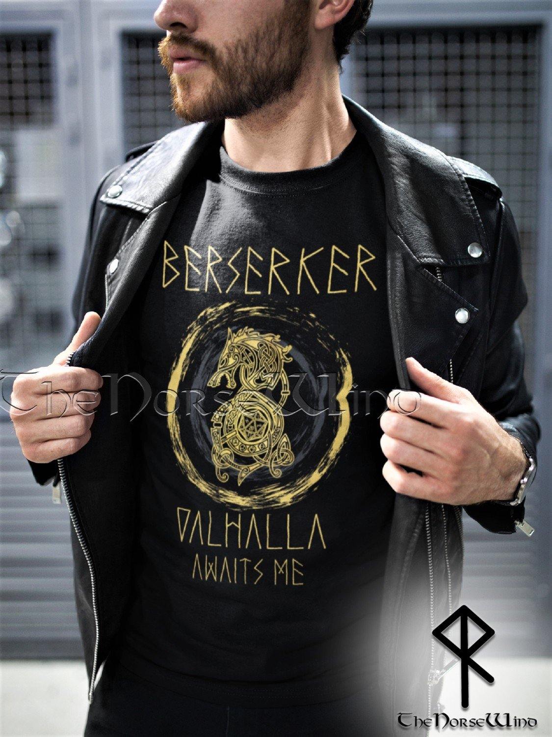 Berserker Viking T-Shirt < Valhalla Awaits Me > Celtic Dragon Tee - TheNorseWind