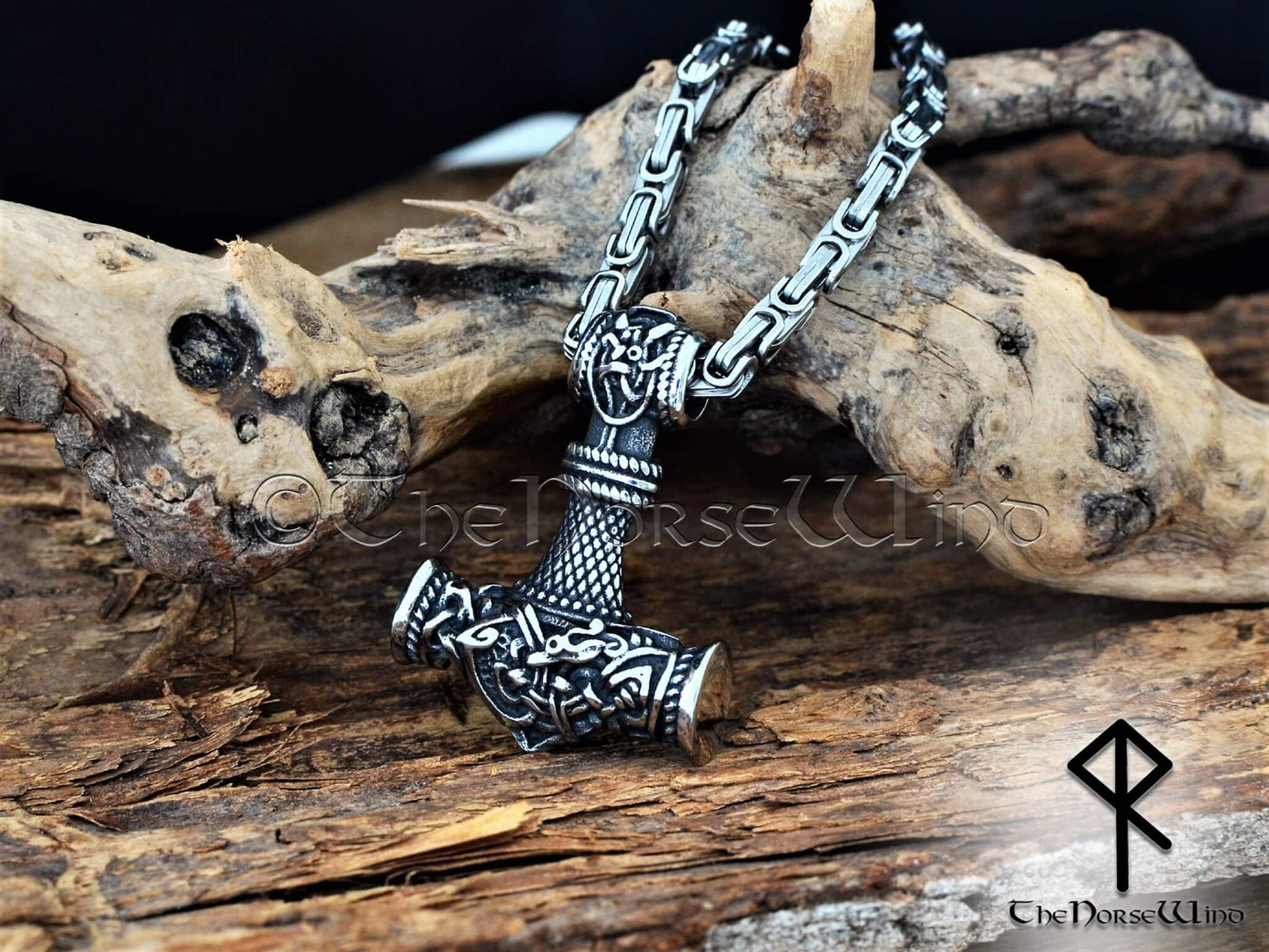 Wikinger-Mjolnir-Halskette, Thorshammer-Anhänger mit keltischem Drachen