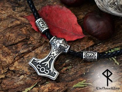 Thor's Hammer Necklace Mjolnir Pendant with Custom Viking Rune Beads - TheNorseWind
