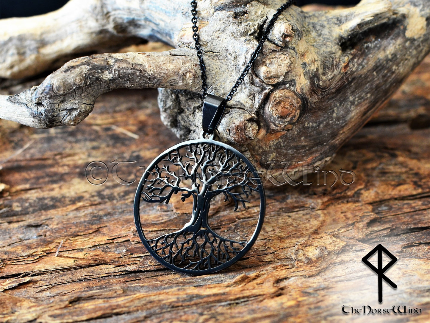 Black Yggdrasil Necklace, Celtic Tree of Life Pendant, Viking Jewelry