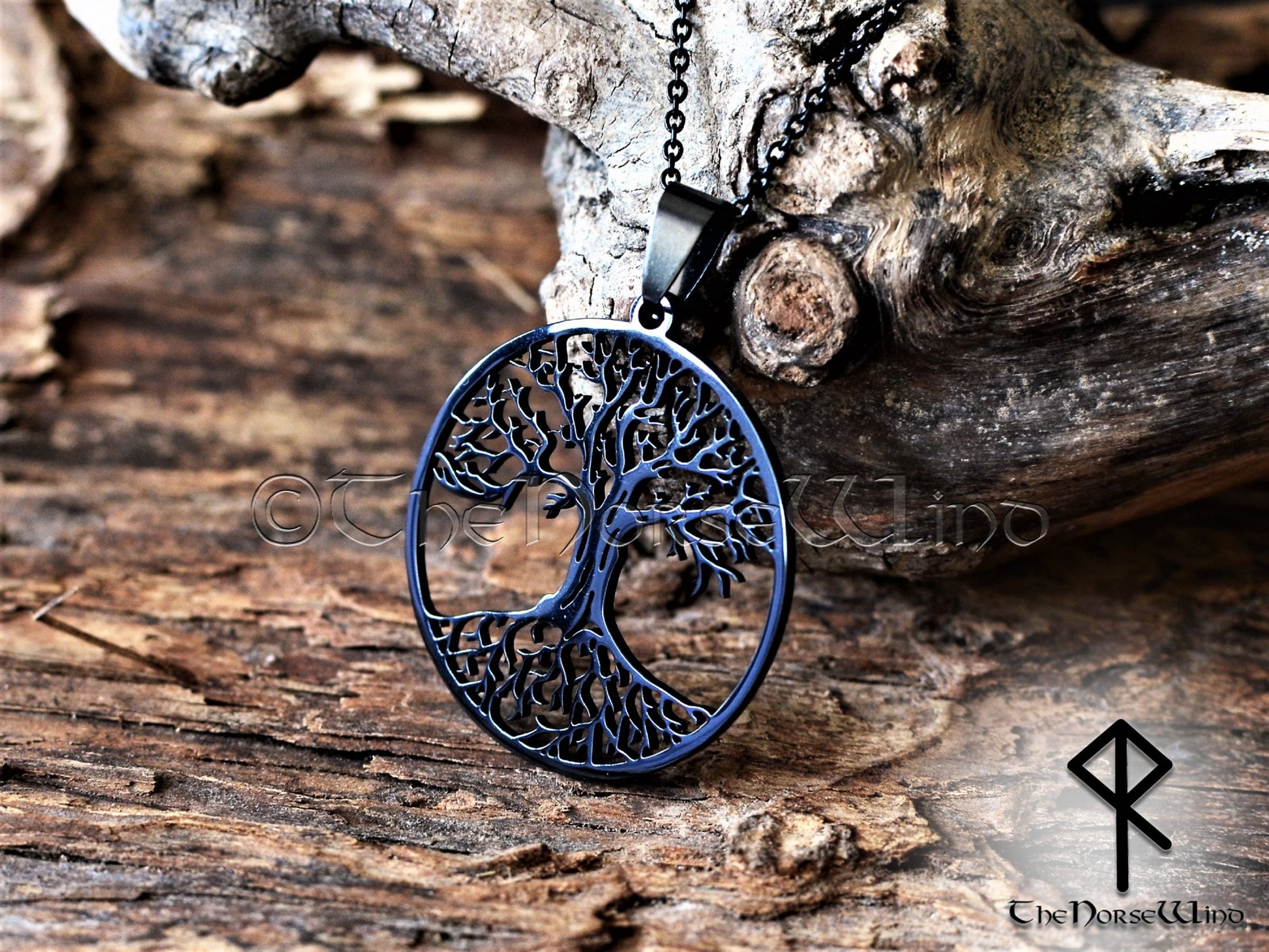 Black Yggdrasil Viking Necklace, Celtic Tree of Life Pendant