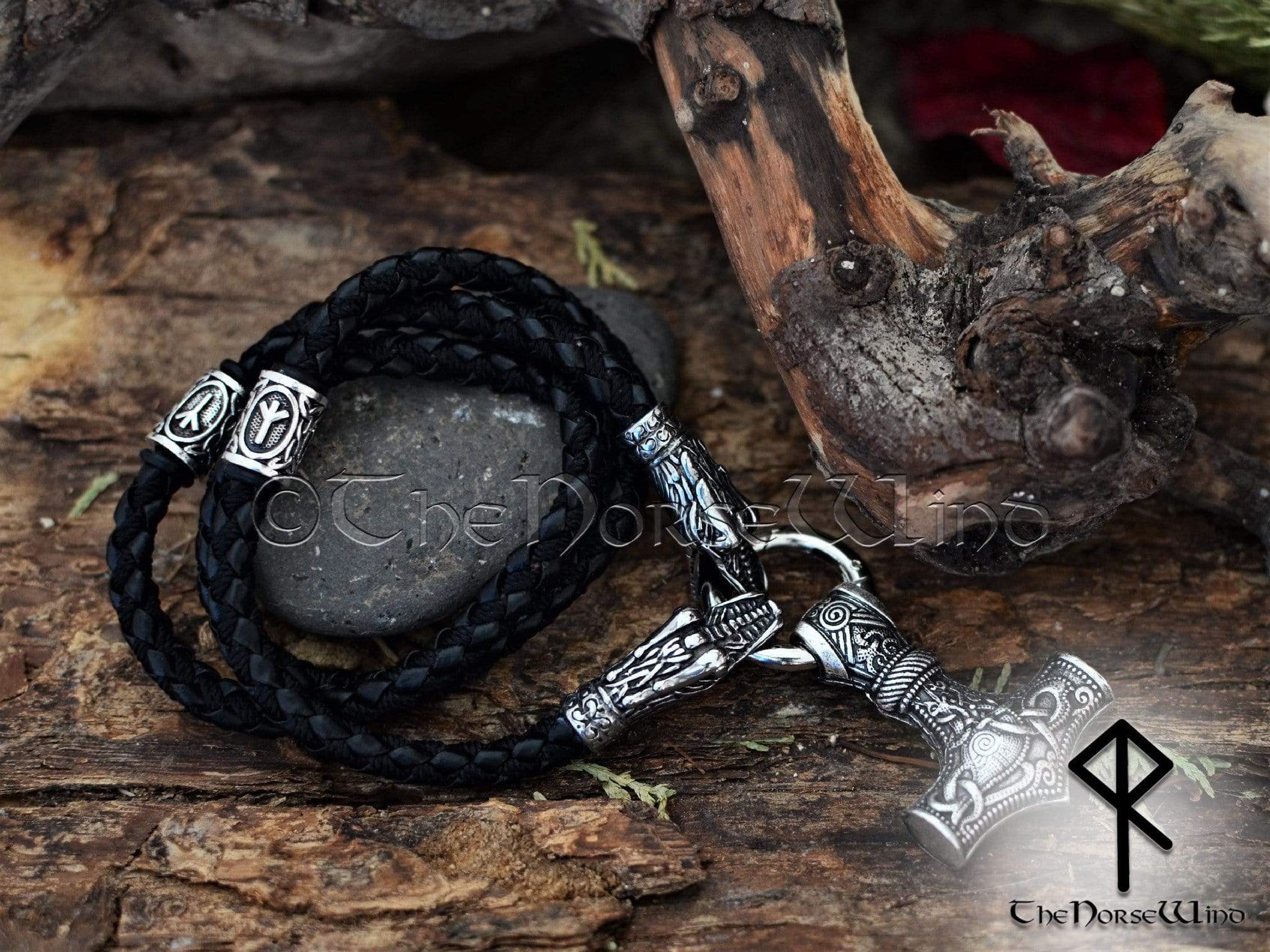 Thor's Hammer Mjolnir Necklace, Solid Viking Rune Dragon