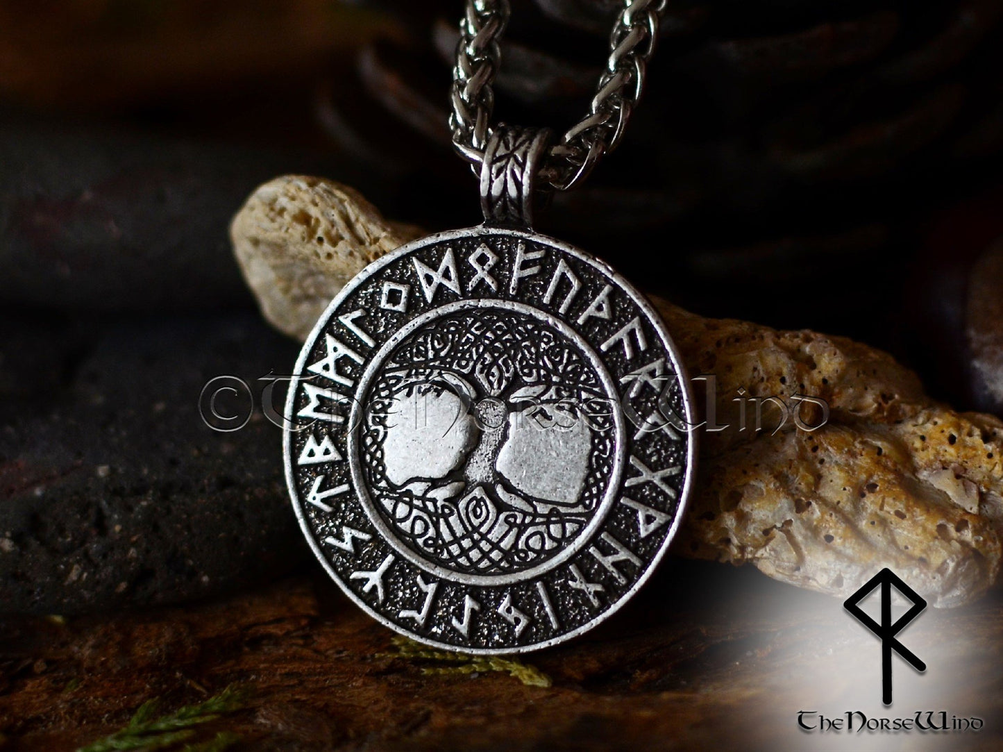 Viking Runes Yggdrasil Necklace, Tree of Life Silver Pendant TheNorseWind