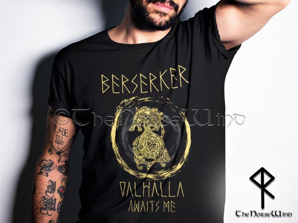 Berserker Viking T-Shirt < Valhalla Awaits Me > Celtic Dragon Tee - TheNorseWind