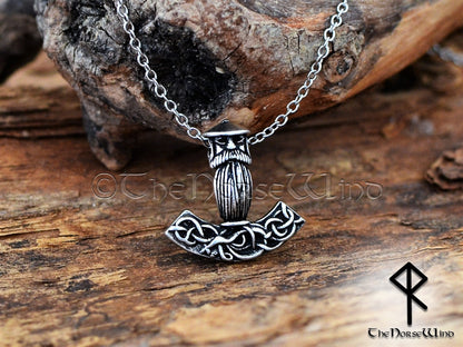 Thor's Hammer Odin Necklace, Delicate Silver Mjolnir Pendant