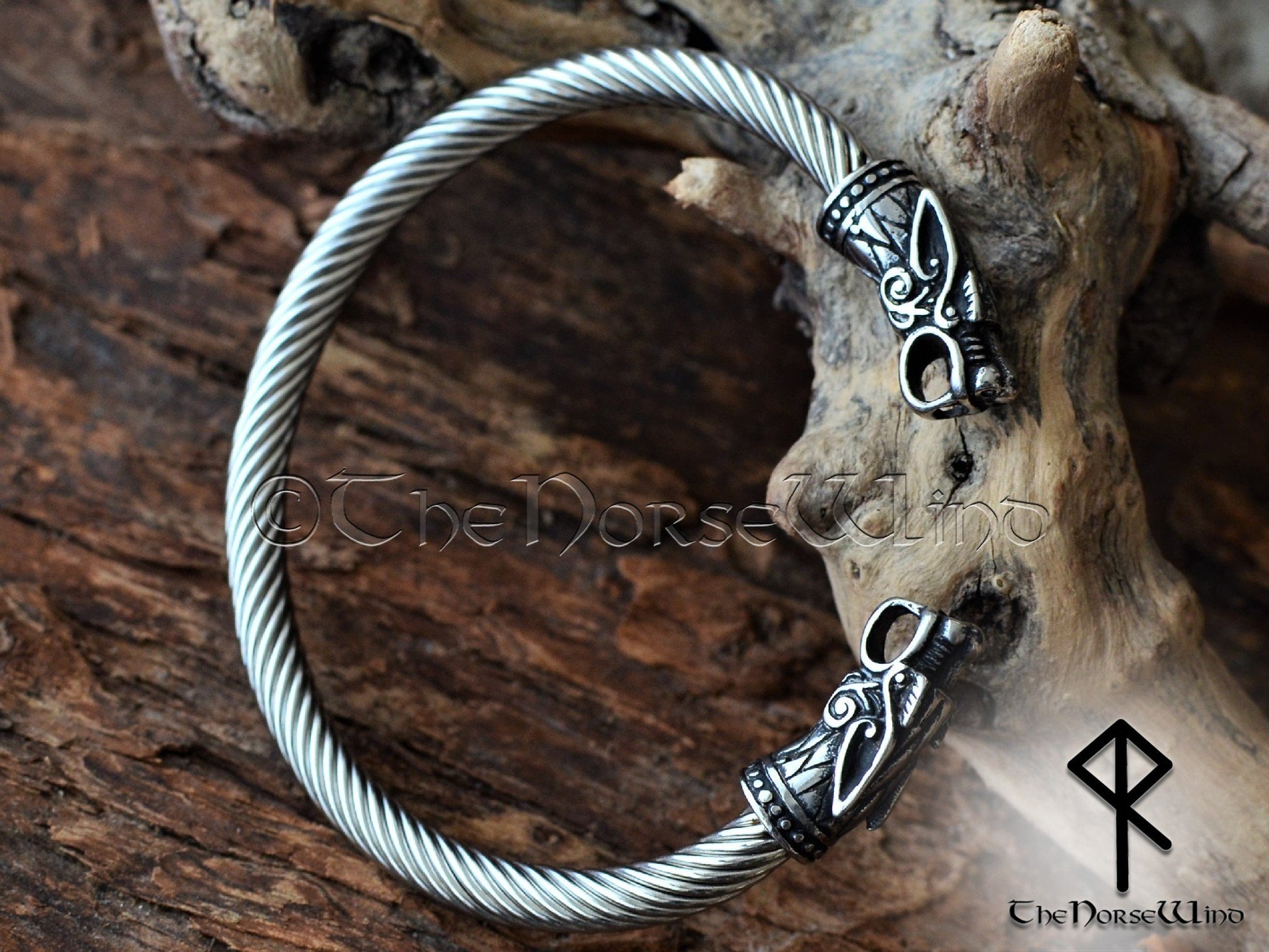 Viking Bracelet Fenrir Wolf Men's Bangle Silver Solid Bjorn Torque Small