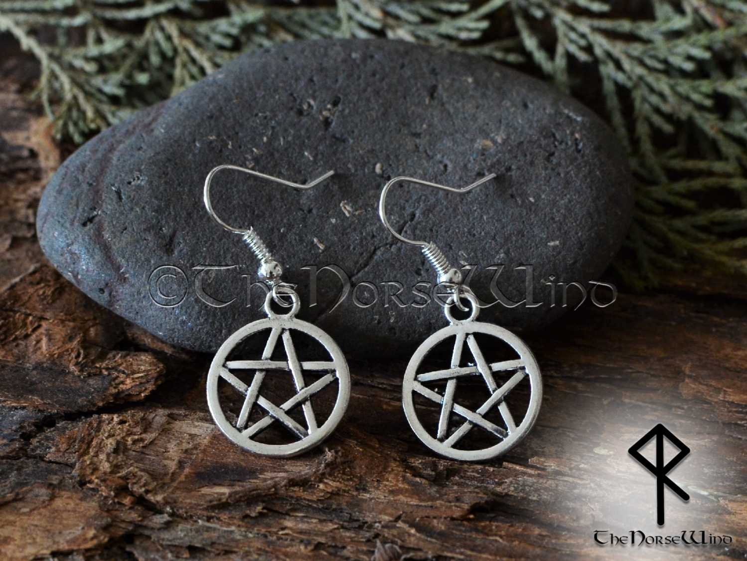 Pentagram Earrings, Witches hoop earrings silver Wicca TheNorseWind