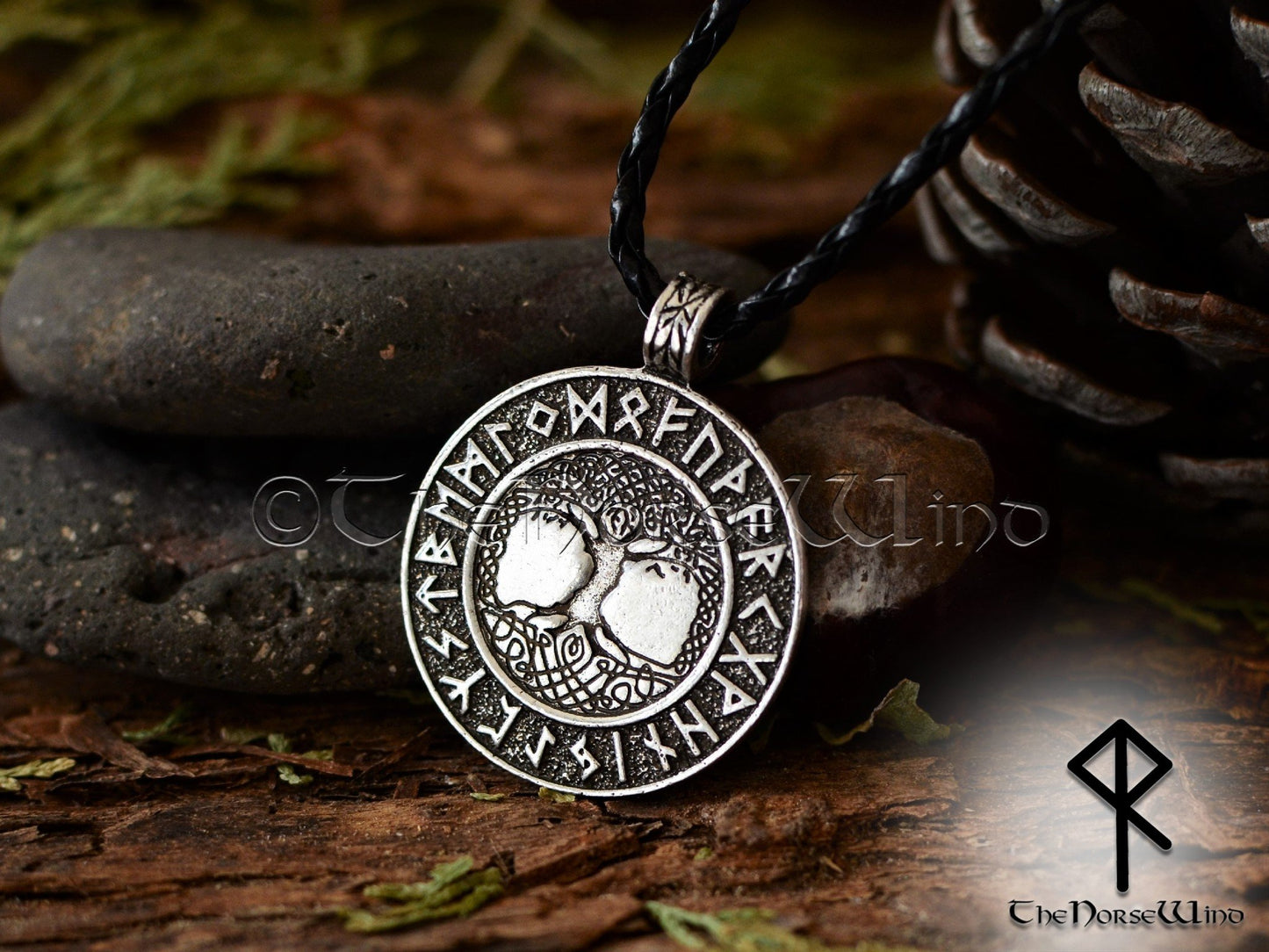 Viking Runes Yggdrasil Necklace, Tree of Life Silver Pendant TheNorseWind