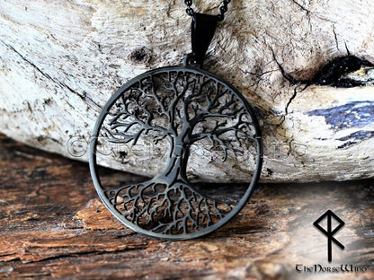 Schwarze Yggdrasil-Halskette, keltischer Lebensbaum-Anhänger