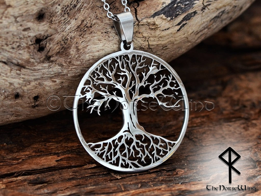 Silberne Yggdrasil-Halskette, Wikinger-Anhänger, keltisches Lebensbaum-Amulett